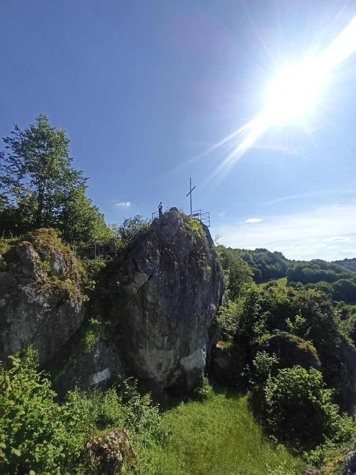Wapienna skała i drzewa sfotografowane podczas wycieczki